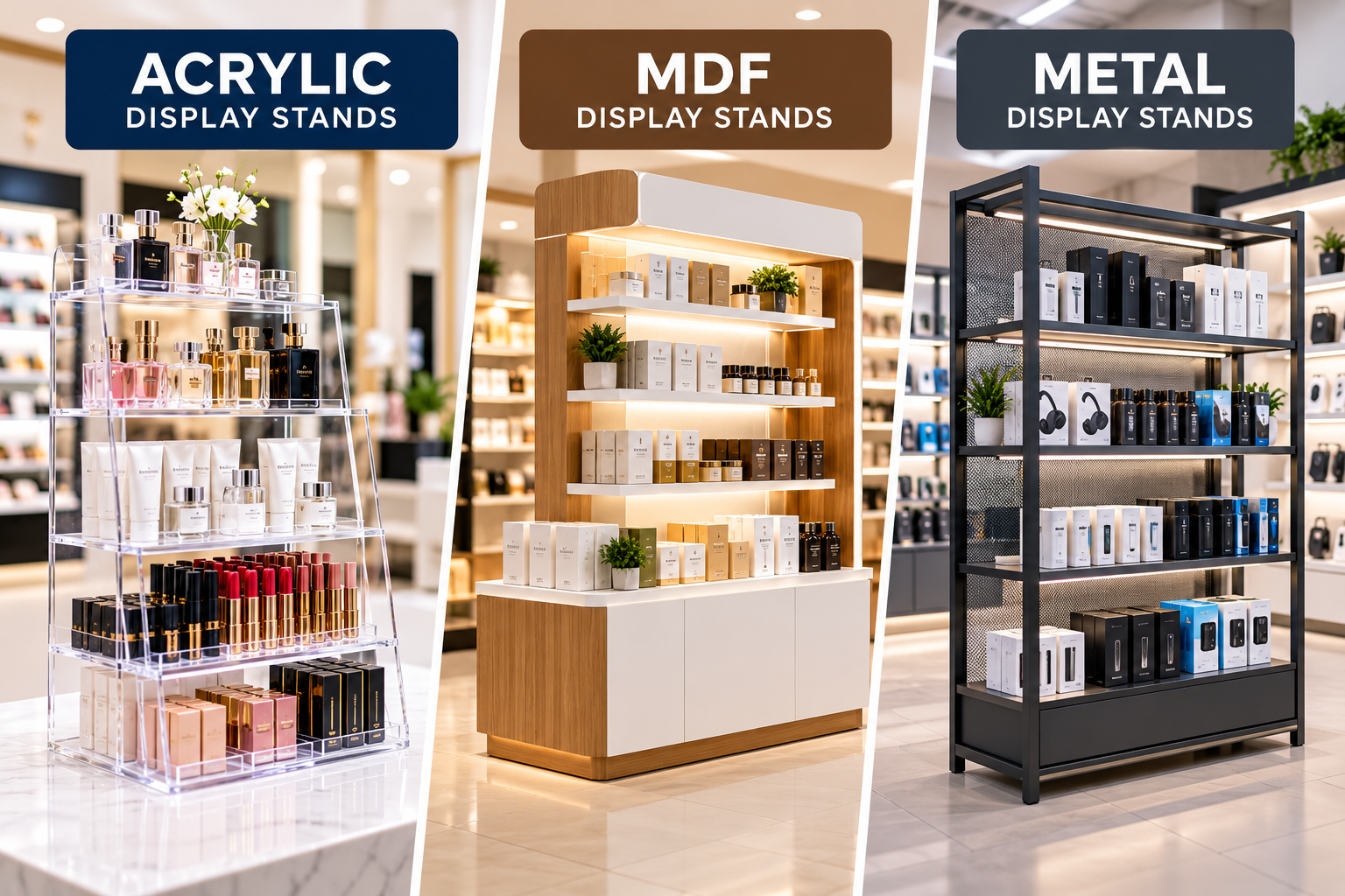 acrylic vs MDF vs metal display stands